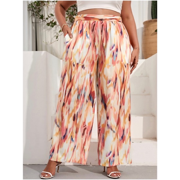 BellanBlue Pants - Boho plus size Tie Dye side slit wide leg palazzo pants